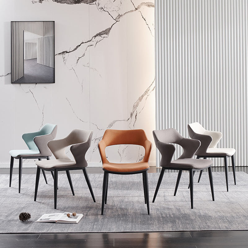 Industrial Dining Room Side Chairs Faux Leather Arm Open Chair for Kitchen