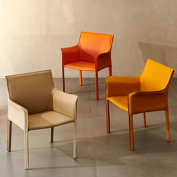 Modern Arm Dining Chair Faux Leather Low Back Dining Side Chair