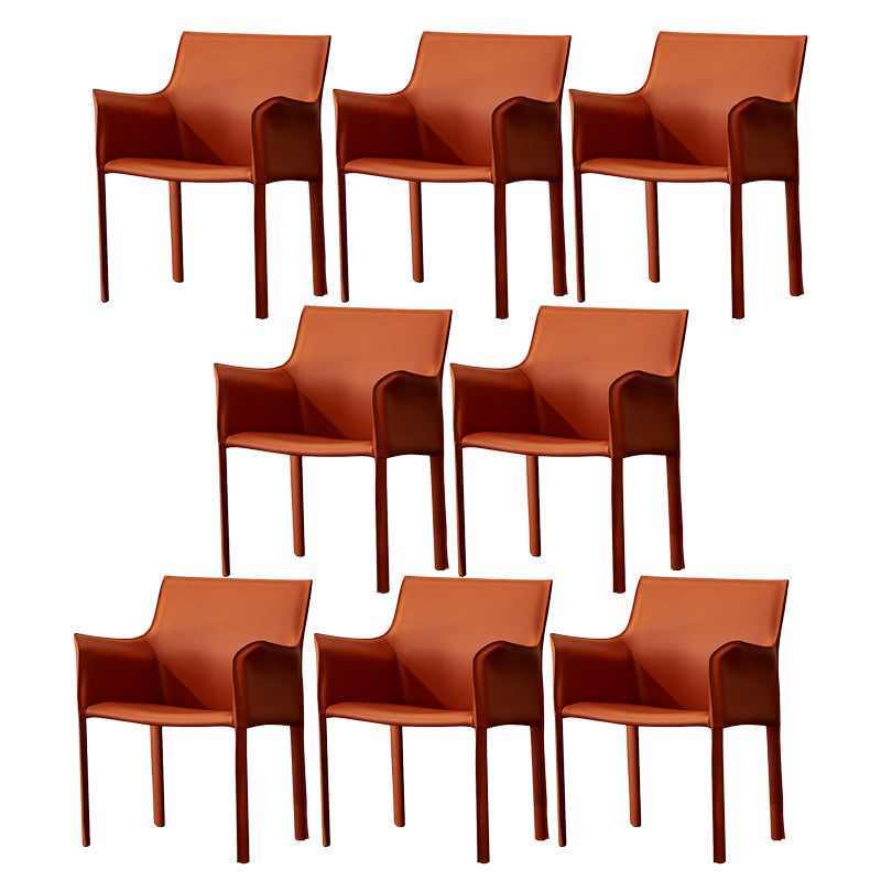 Modern Arm Dining Chair Faux Leather Low Back Dining Side Chair