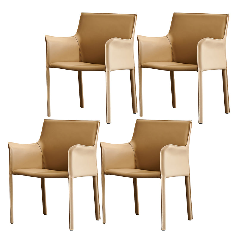 Modern Arm Dining Chair Faux Leather Low Back Dining Side Chair