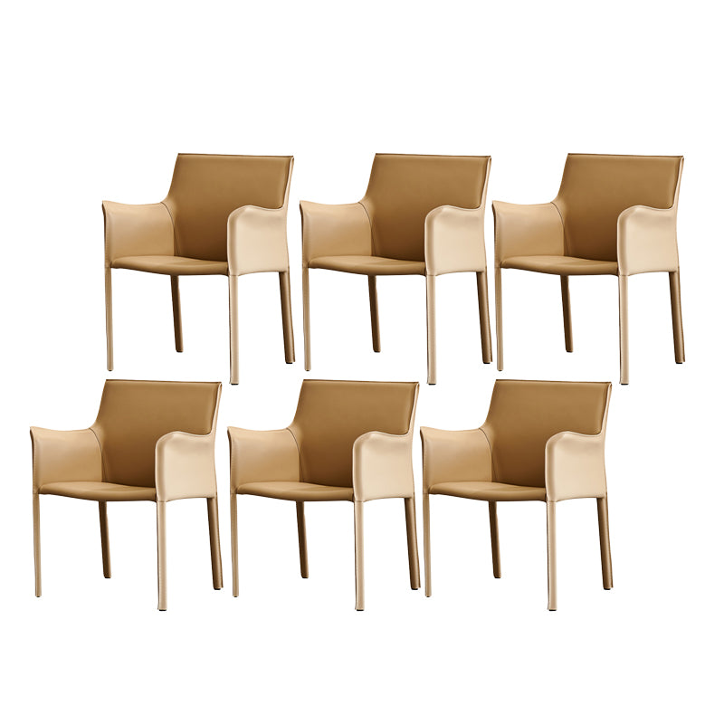 Modern Arm Dining Chair Faux Leather Low Back Dining Side Chair