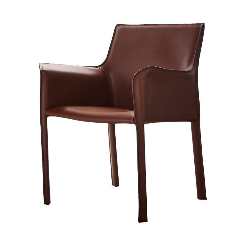 Modern Arm Dining Chair Faux Leather Low Back Dining Side Chair
