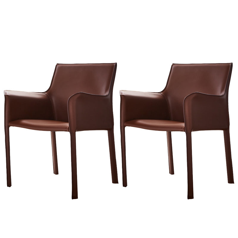 Modern Arm Dining Chair Faux Leather Low Back Dining Side Chair