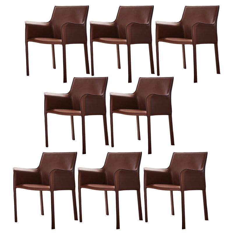 Modern Arm Dining Chair Faux Leather Low Back Dining Side Chair