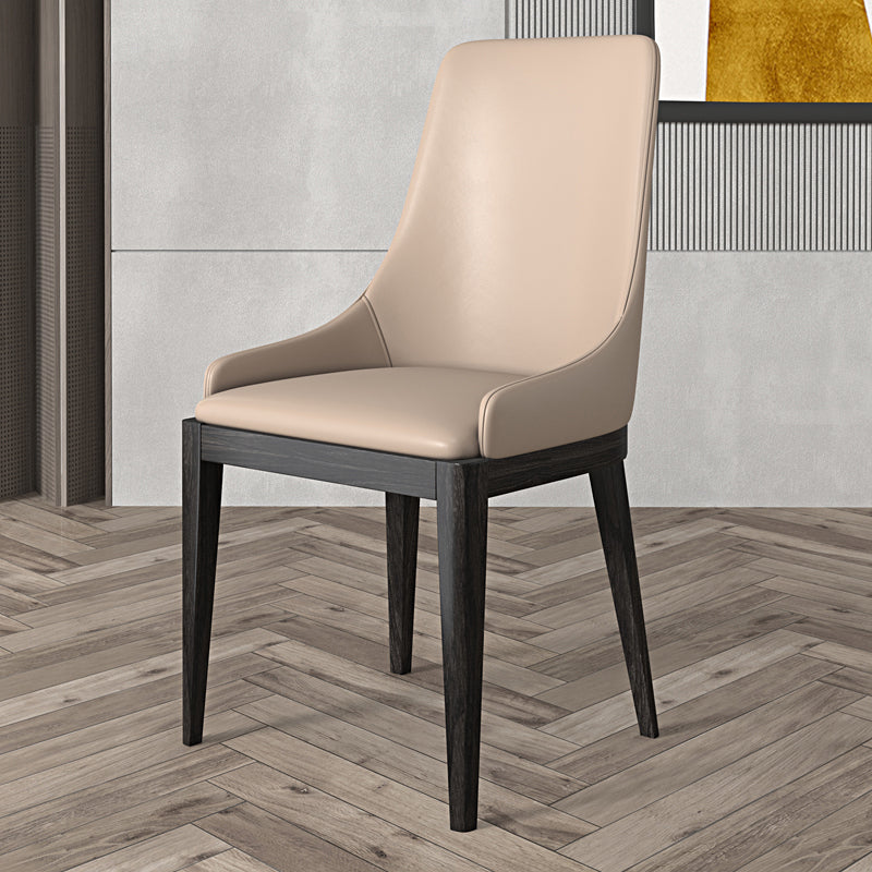 Modern Dining Room Chair Faux Leather and Wood Dining Side Chair