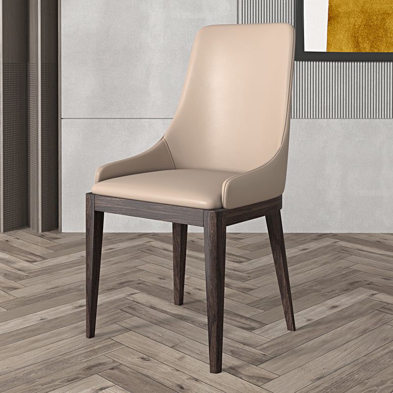 Modern Dining Room Chair Faux Leather and Wood Dining Side Chair