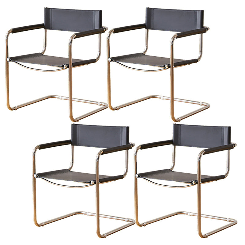 Modern Dining Accent Chair Faux Leather and Metal Dining Arm Chair