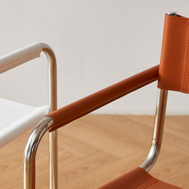 Modern Dining Accent Chair Faux Leather and Metal Dining Arm Chair