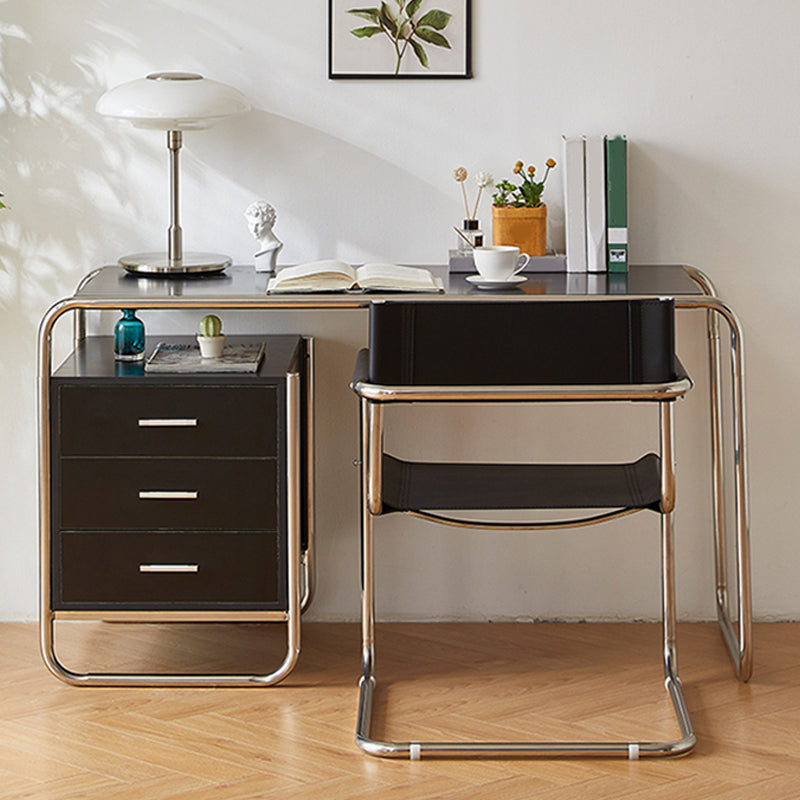 Modern Dining Accent Chair Faux Leather and Metal Dining Arm Chair