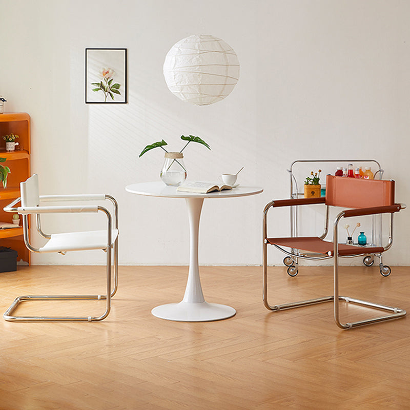 Modern Dining Accent Chair Faux Leather and Metal Dining Arm Chair