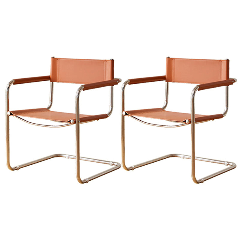 Modern Dining Accent Chair Faux Leather and Metal Dining Arm Chair