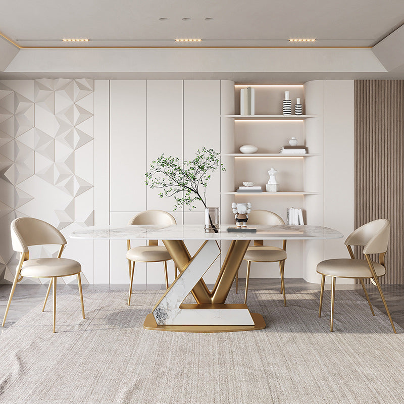 Stone Dining Table Set 1/4/5/7 Pcs Modern Dining Table with Armless Chairs