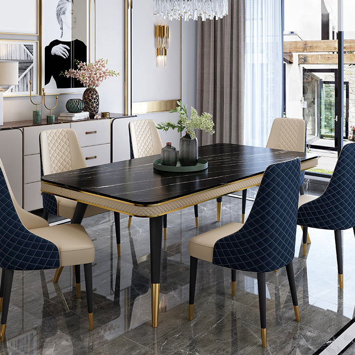 Modern Rectangle 1/4/5/6/7 Pieces Dining Table Set Black Legs Indoor Dinette Set