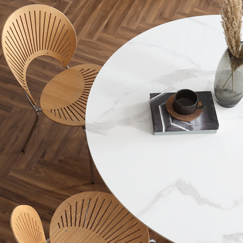 Round White Indoor Dining Table Set Modern Stone 1/2/3/5 Pieces Dinette Set