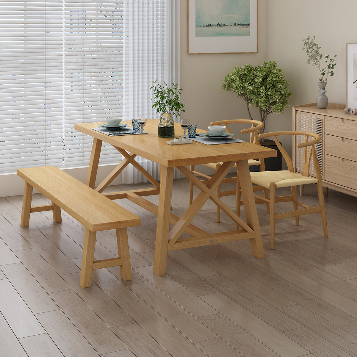 Modern 1/3/4/5 Pieces Dining Set Rectangle Pine Wood Dining Table for Dining Room