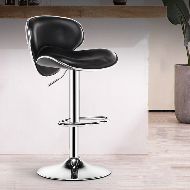 Scandinavian Metal Barstool Low Back PU Leather Adjustable Barstools in Matte Finish