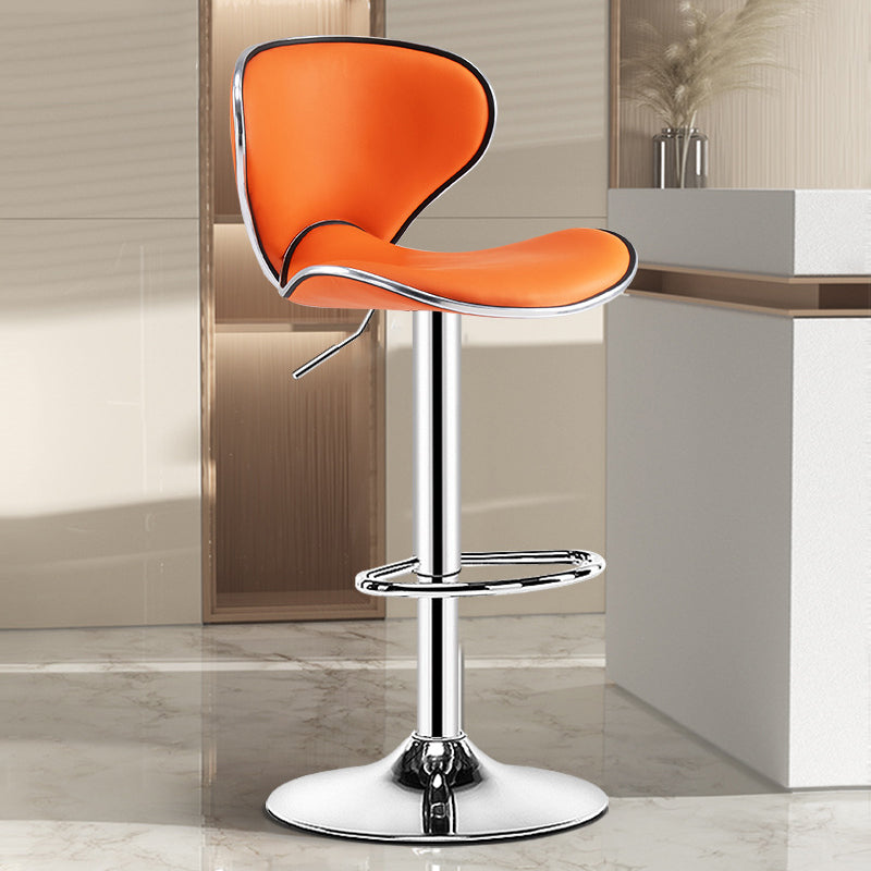 Scandinavian Metal Barstool Low Back PU Leather Adjustable Barstools in Matte Finish