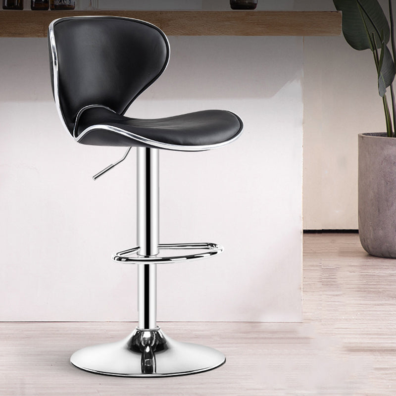 Scandinavian Metal Barstool Low Back PU Leather Adjustable Barstools in Matte Finish