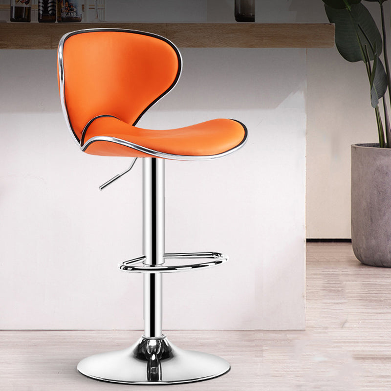 Scandinavian Metal Barstool Low Back PU Leather Adjustable Barstools in Matte Finish