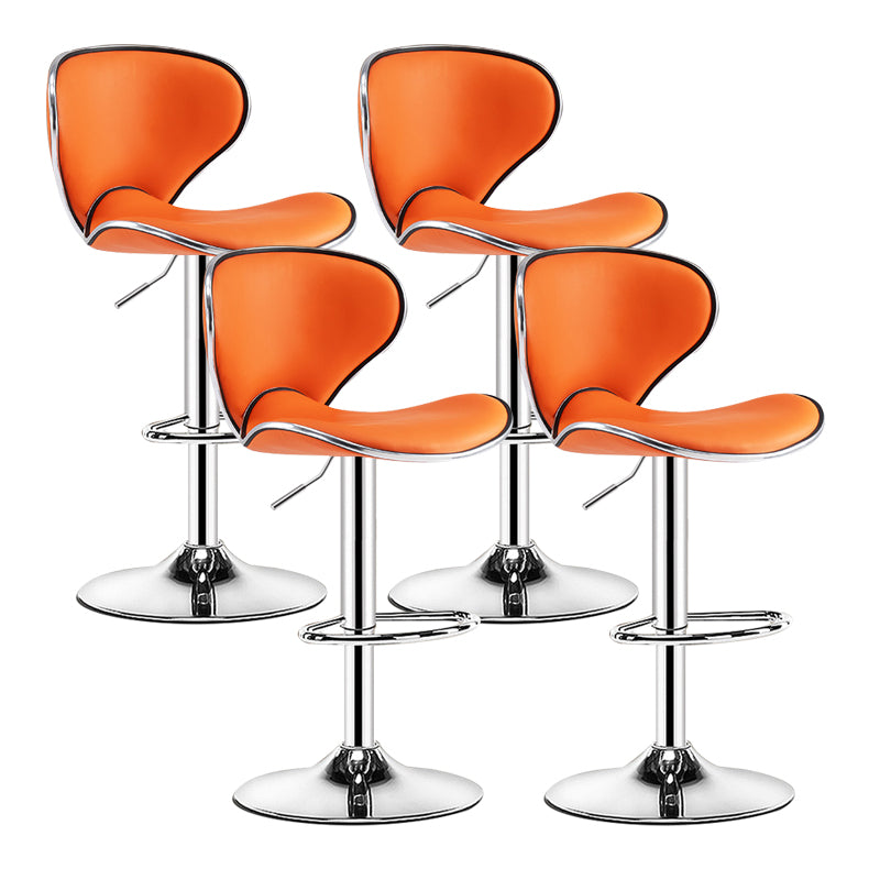 Scandinavian Metal Barstool Low Back PU Leather Adjustable Barstools in Matte Finish