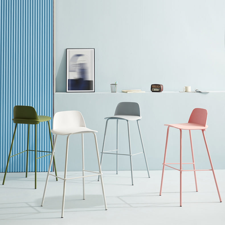 Contemporary Plastic Barstool Plastic Counter Stool Rectangle Seat with Iron Legs