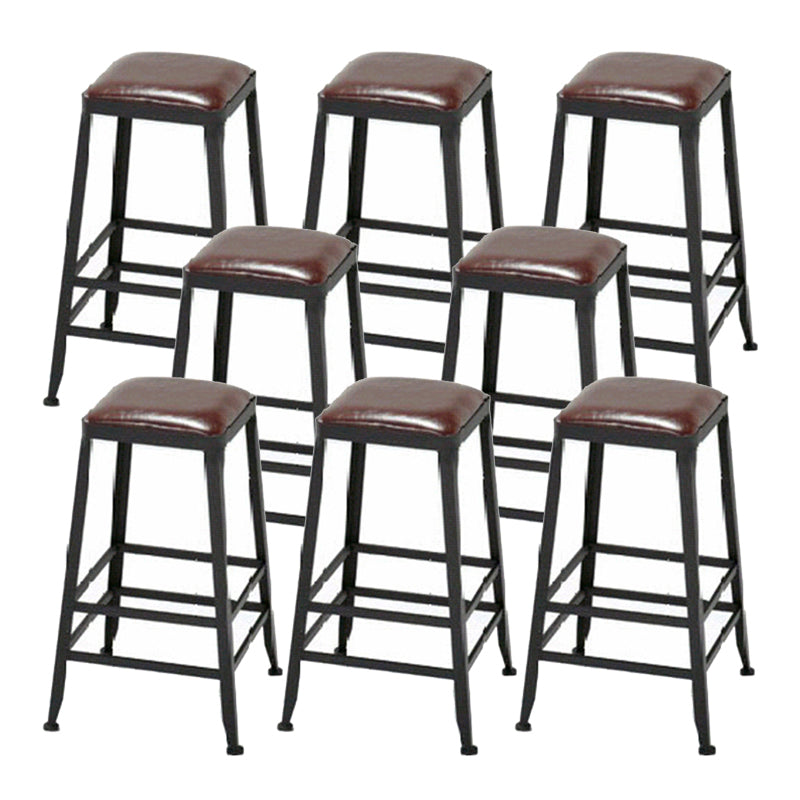 Industrial Metal Stool Wood Rectangle Seat Counter Stool in Matte Finish