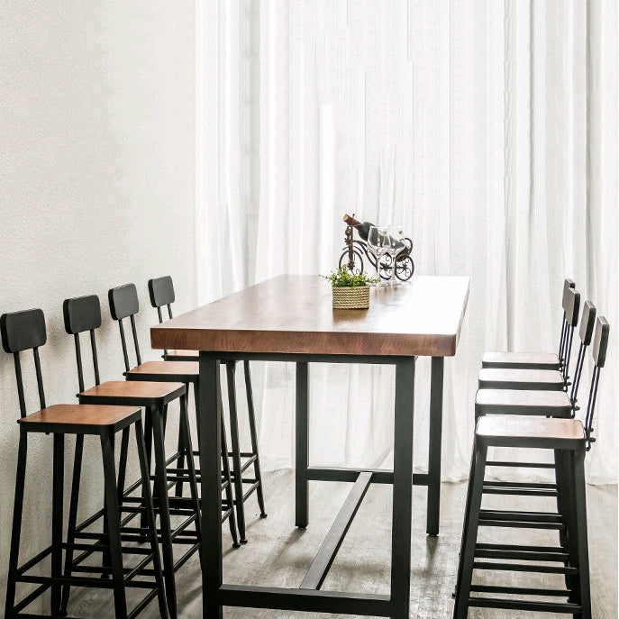 Industrial Metal Stool Wood Rectangle Seat Counter Stool in Matte Finish