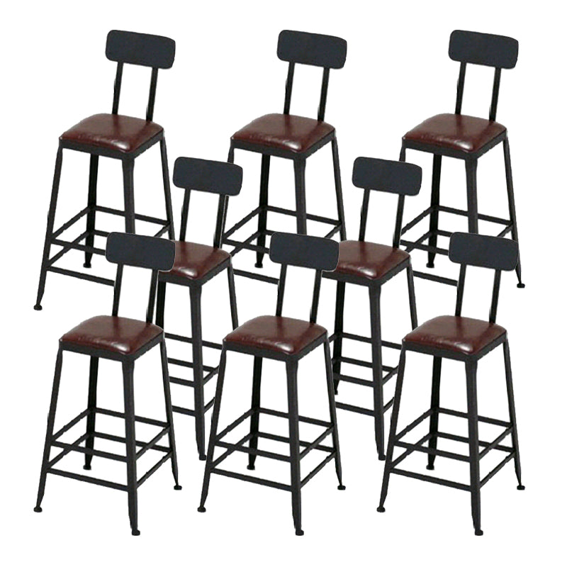 Industrial Metal Stool Wood Rectangle Seat Counter Stool in Matte Finish