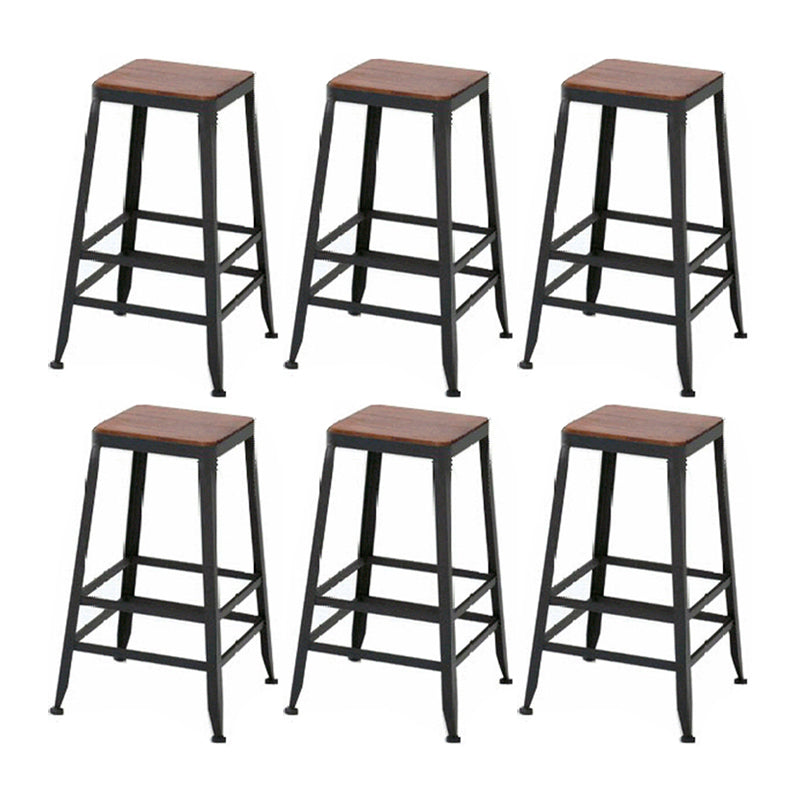 Industrial Metal Stool Wood Rectangle Seat Counter Stool in Matte Finish
