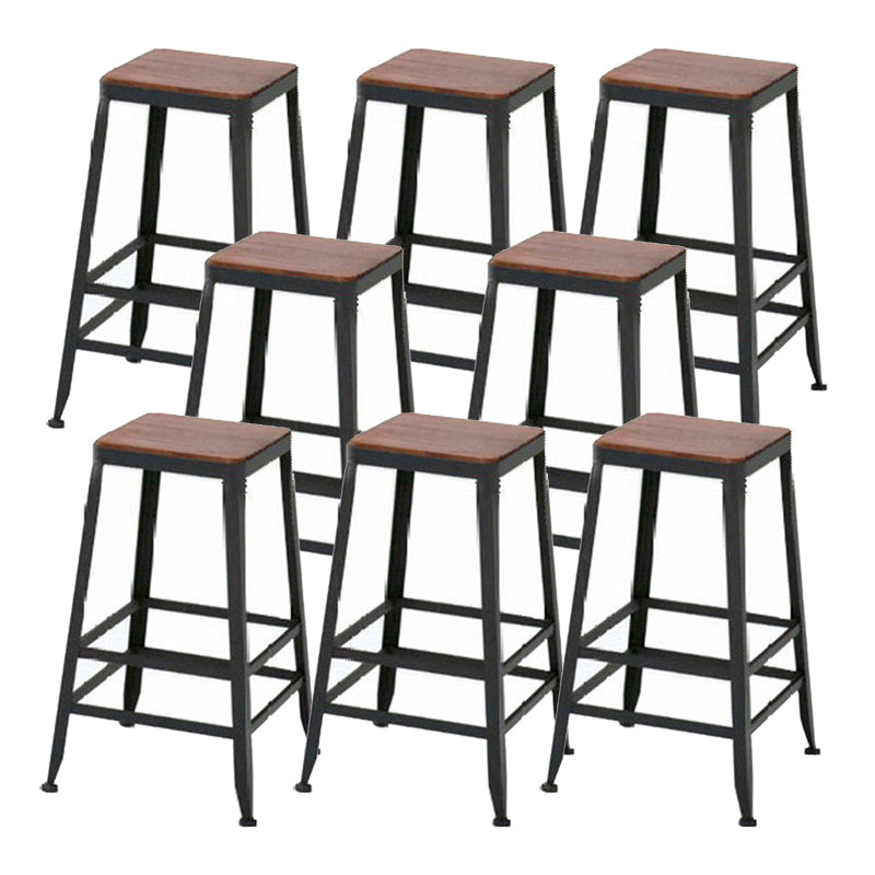 Industrial Metal Stool Wood Rectangle Seat Counter Stool in Matte Finish