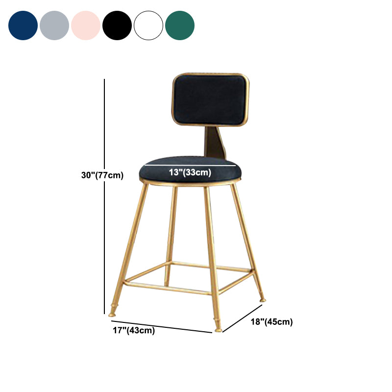 Glam Metal Stool Fabric Upholstered Counter Stool in Matte Finish for Indoor