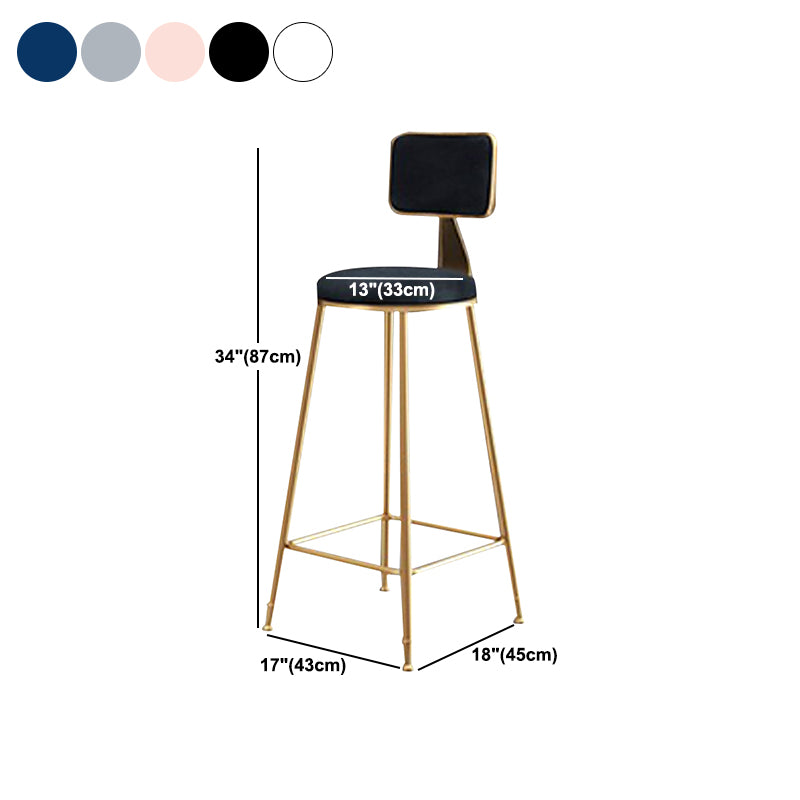 Glam Metal Stool Fabric Upholstered Counter Stool in Matte Finish for Indoor