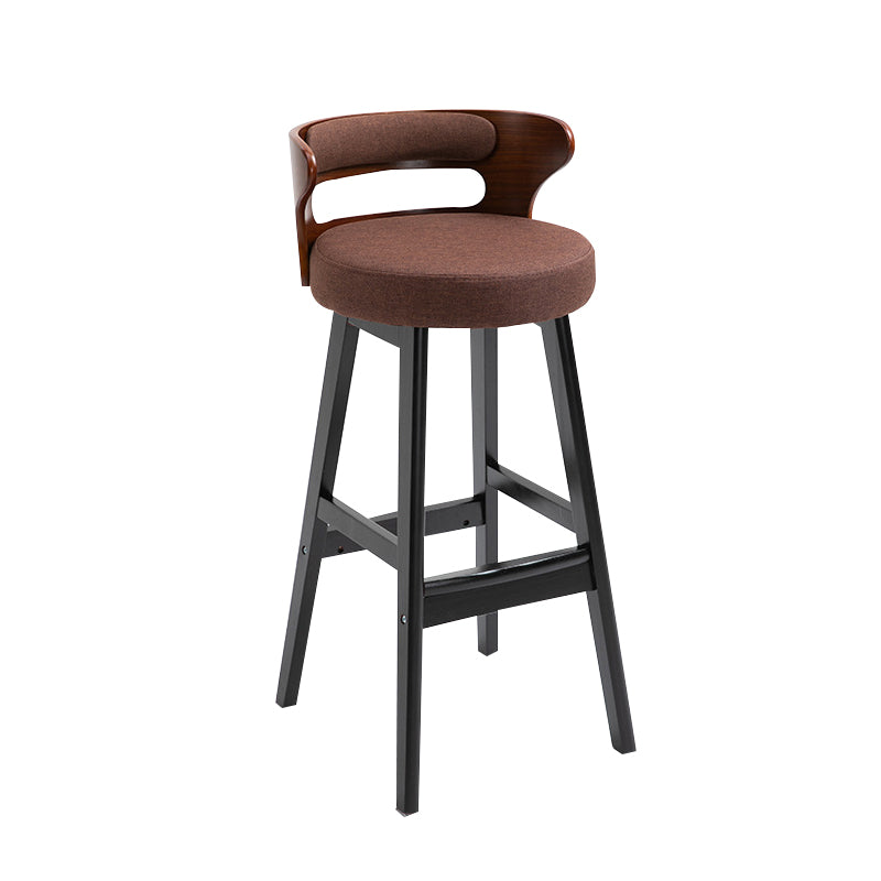 Scandinavian Wood Round Seat Stool Faux Leather Low Back Upholstered Counter Stool