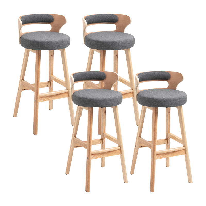 Scandinavian Wood Round Seat Stool Faux Leather Low Back Upholstered Counter Stool