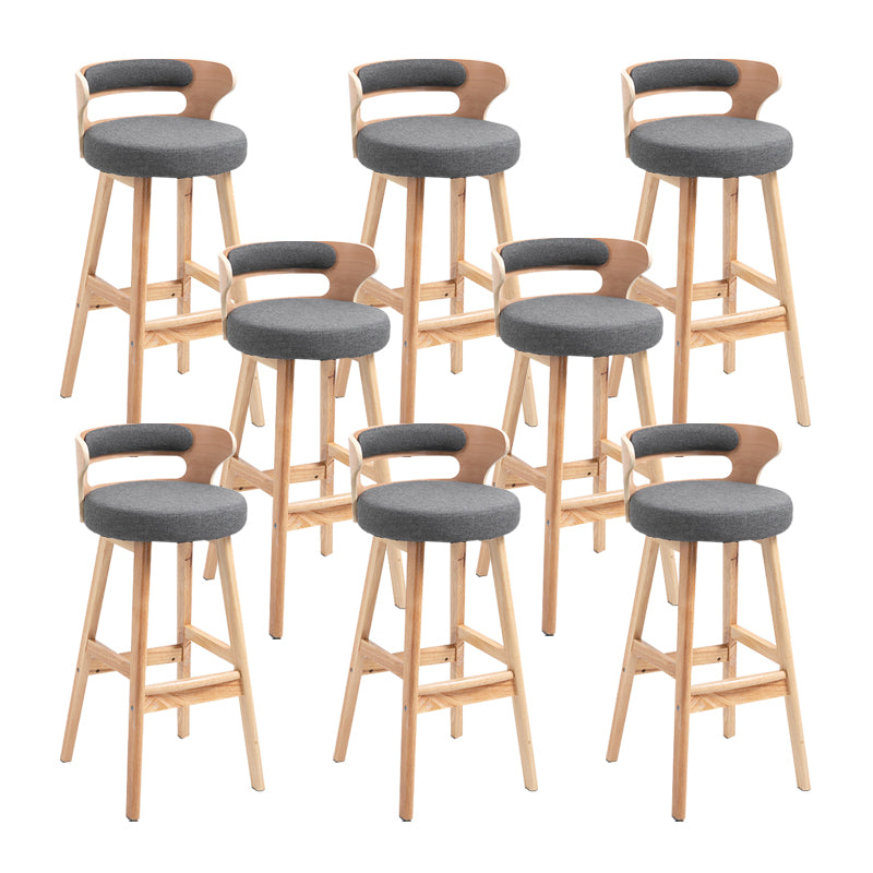 Scandinavian Wood Round Seat Stool Faux Leather Low Back Upholstered Counter Stool