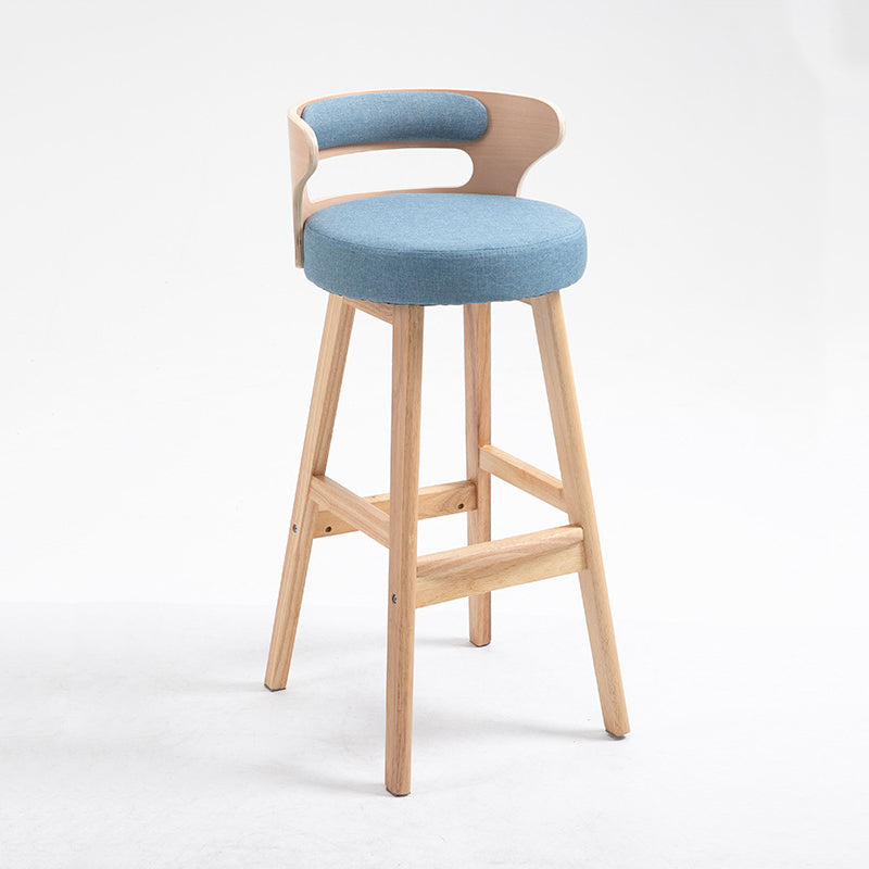 Scandinavian Wood Round Seat Stool Faux Leather Low Back Upholstered Counter Stool