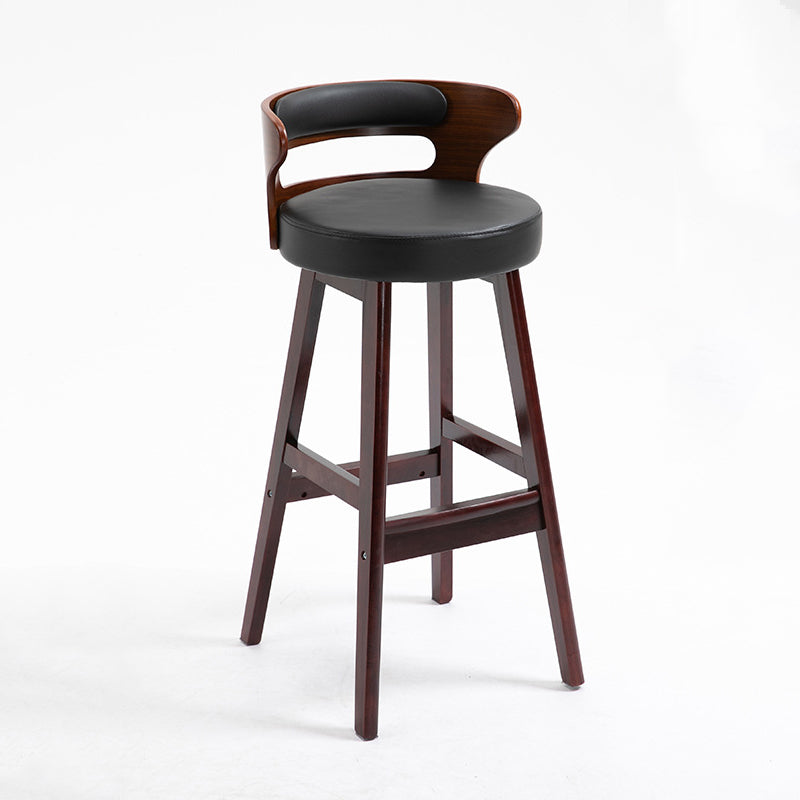 Scandinavian Wood Round Seat Stool Faux Leather Low Back Upholstered Counter Stool
