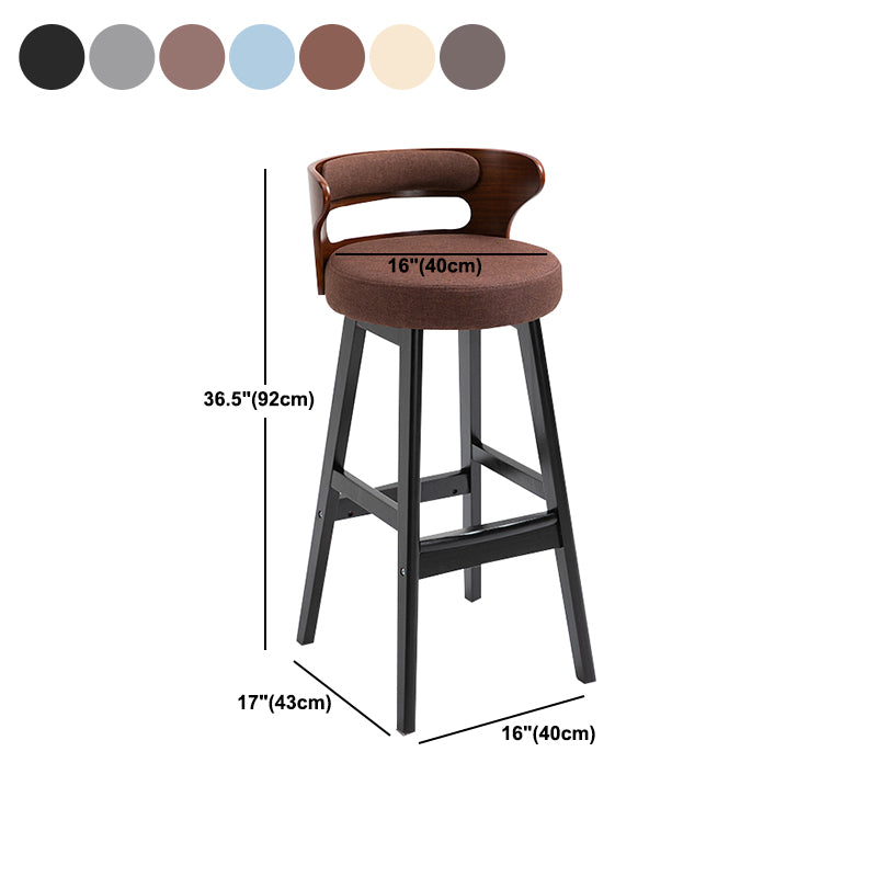 Scandinavian Wood Round Seat Stool Faux Leather Low Back Upholstered Counter Stool