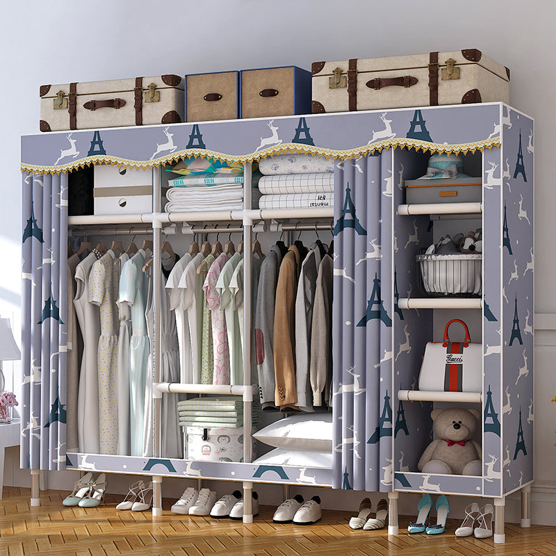 Modern Style Home Wardrobe Armoire Steel Frame Wardrobe Cabinet with Shelves