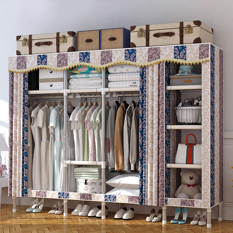 Modern Style Home Wardrobe Armoire Steel Frame Wardrobe Cabinet with Shelves