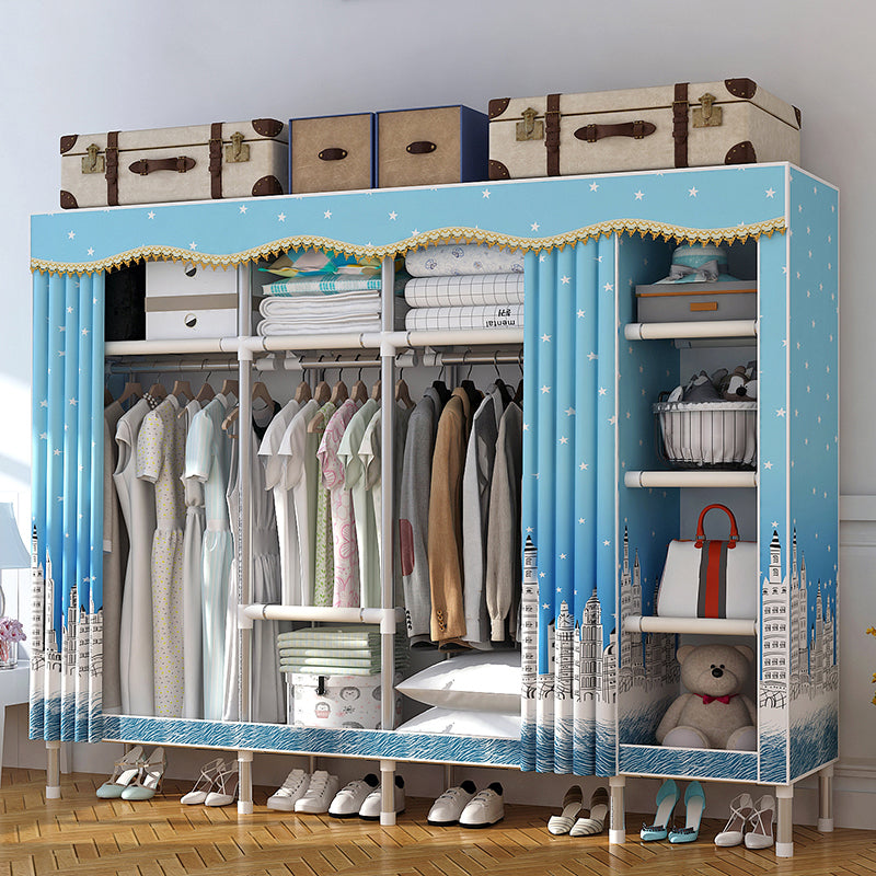 Modern Style Home Wardrobe Armoire Steel Frame Wardrobe Cabinet with Shelves