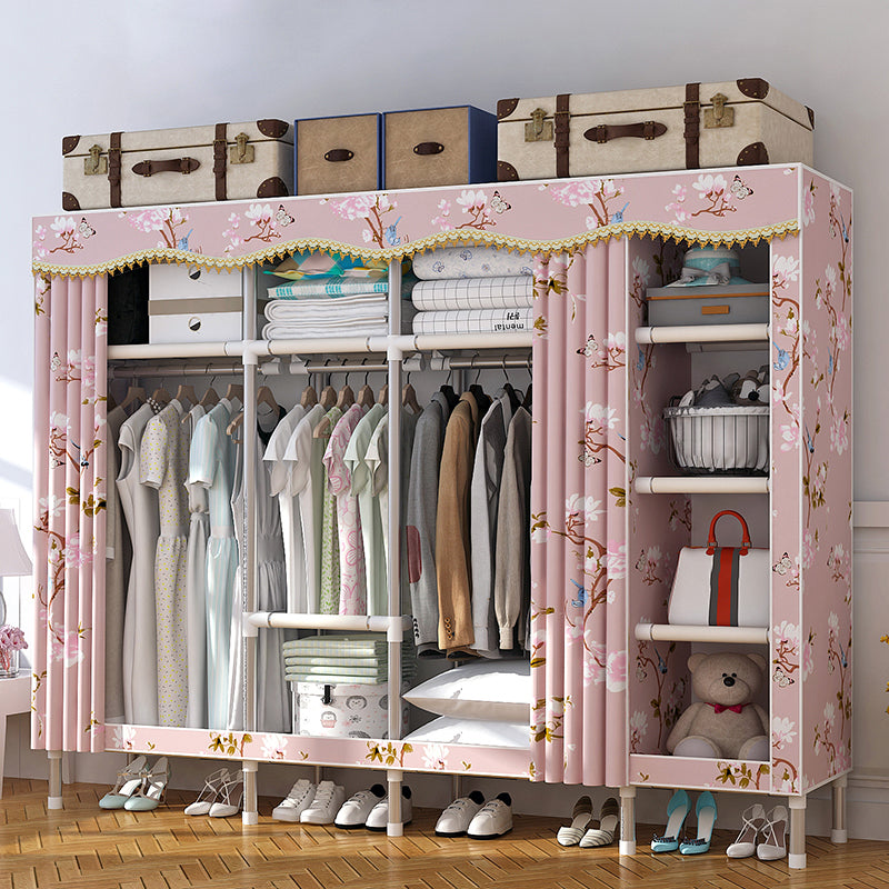 Modern Style Home Wardrobe Armoire Steel Frame Wardrobe Cabinet with Shelves