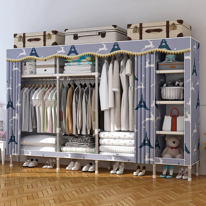 Modern Style Home Wardrobe Armoire Steel Frame Wardrobe Cabinet with Shelves