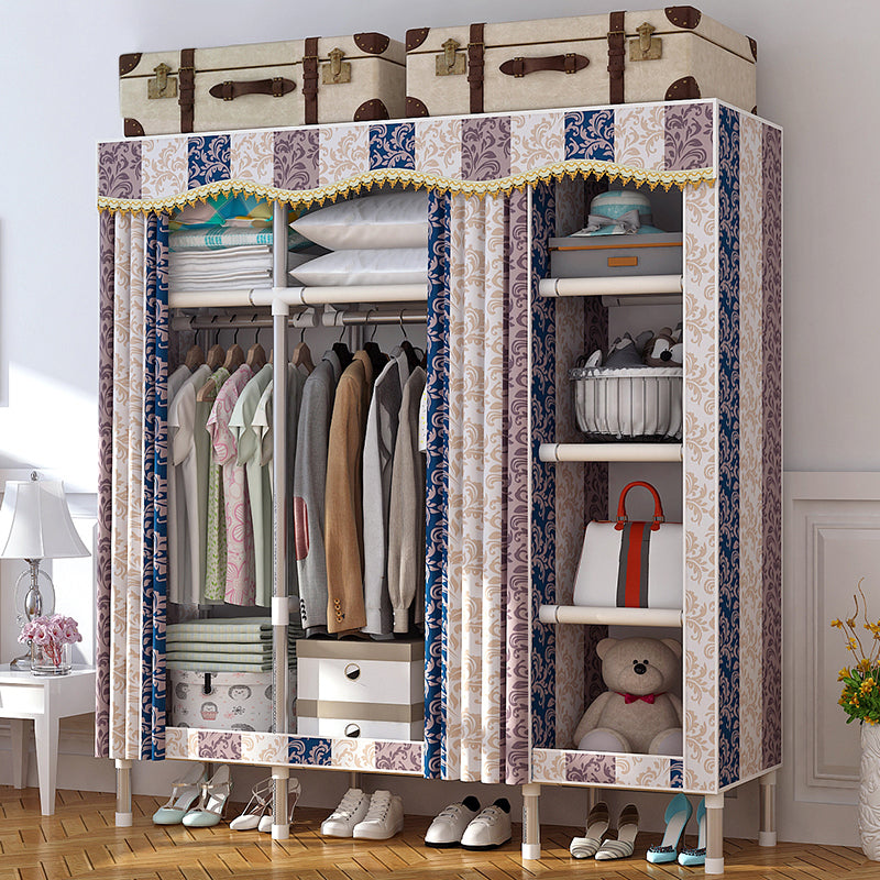 Modern Style Home Wardrobe Armoire Steel Frame Wardrobe Cabinet with Shelves