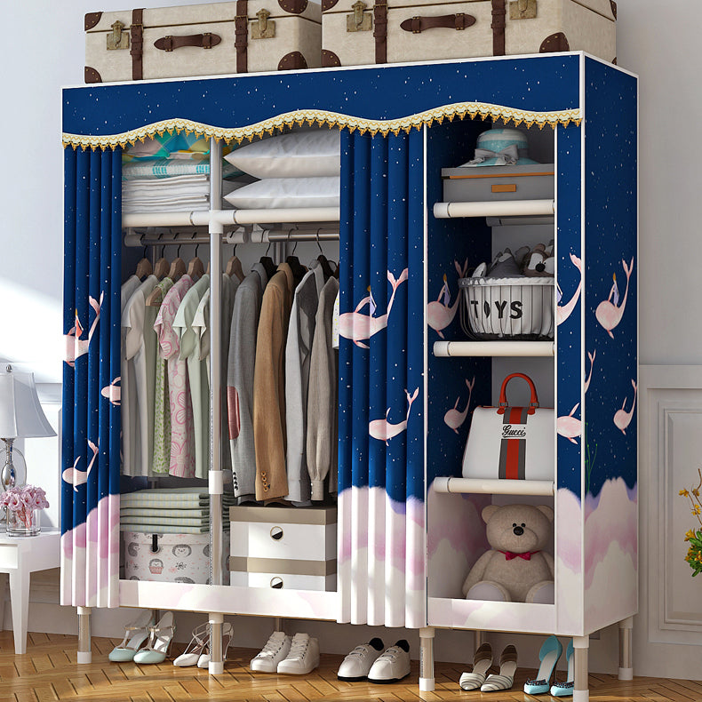 Modern Style Home Wardrobe Armoire Steel Frame Wardrobe Cabinet with Shelves