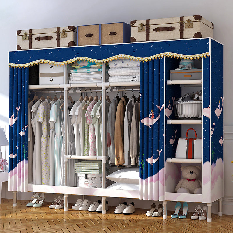 Modern Style Home Wardrobe Armoire Steel Frame Wardrobe Cabinet with Shelves