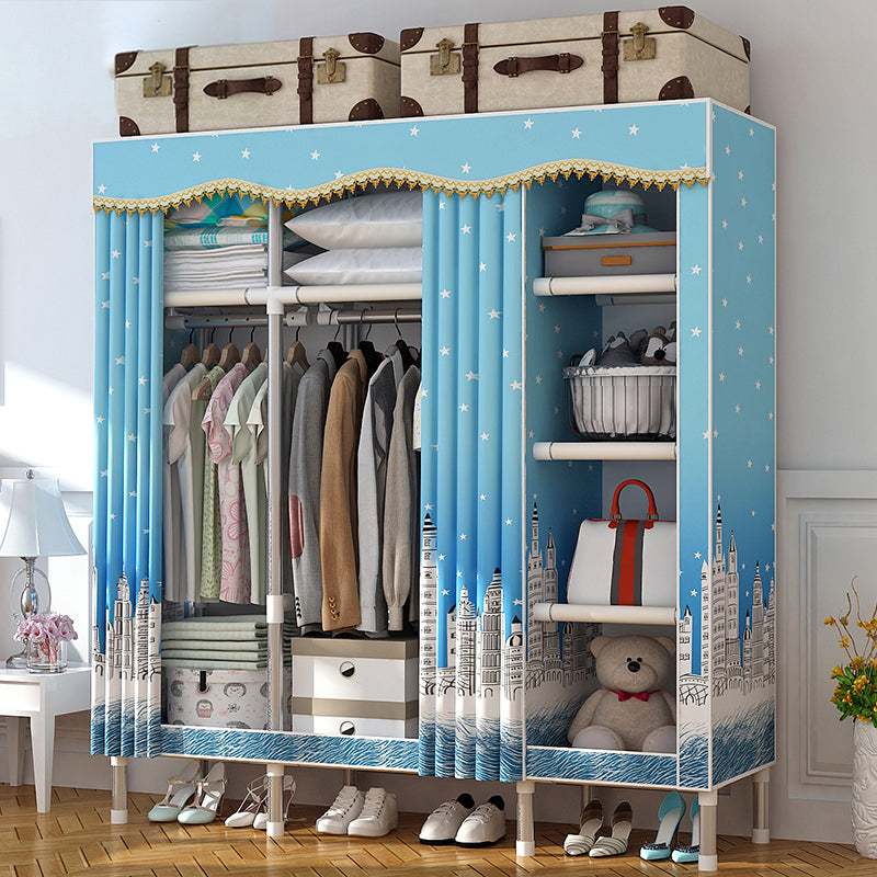 Modern Style Home Wardrobe Armoire Steel Frame Wardrobe Cabinet with Shelves