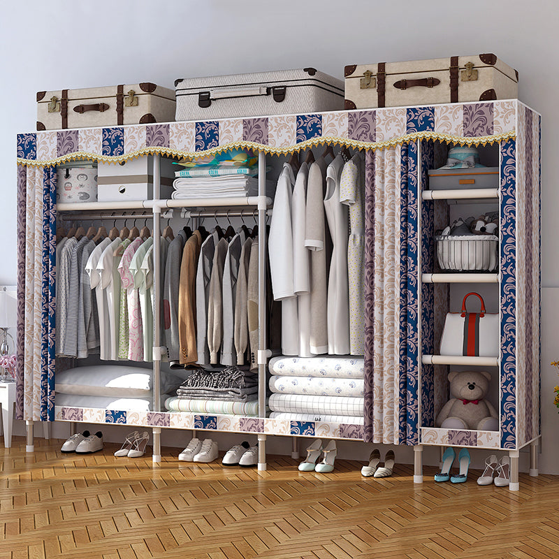 Modern Style Home Wardrobe Armoire Steel Frame Wardrobe Cabinet with Shelves