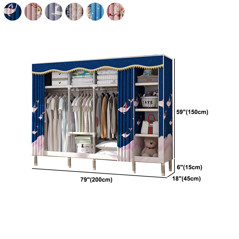 Modern Style Home Wardrobe Armoire Steel Frame Wardrobe Cabinet with Shelves