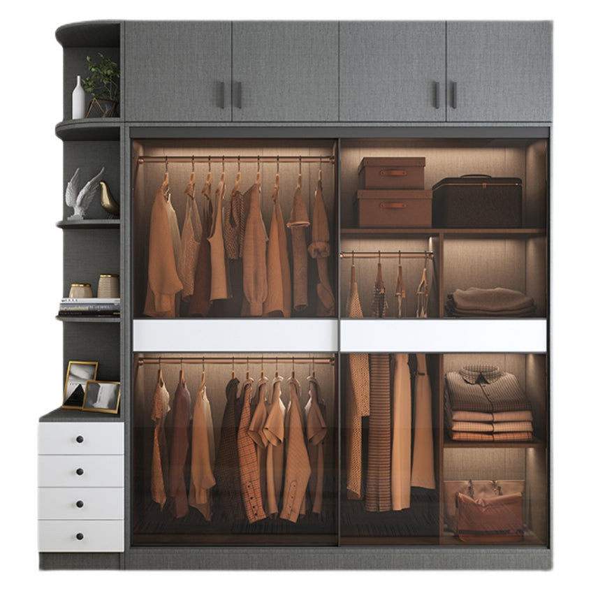 Grey Wardrobe Cabinet Contemporary Wooden Wardrobe Armoire for Home